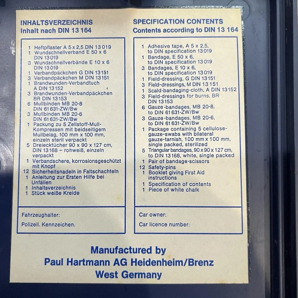 Kraftwagen-Verbandkasten HARTMANN First Aid Travel Kit-original But Incomplete